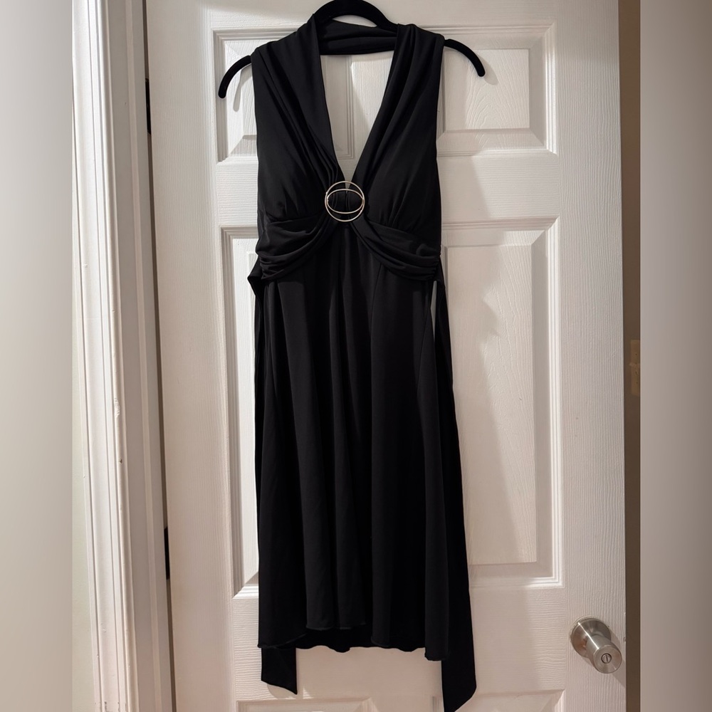 Speechless Y2K 90s whimsical Black halter neck Backless Dress with Ring Detail